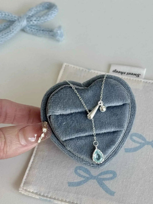 "Walden Lake" 925 Sterling Silver Lake Blue Water Drop Necklace - Delicate, Cool Chic, and Adjustable