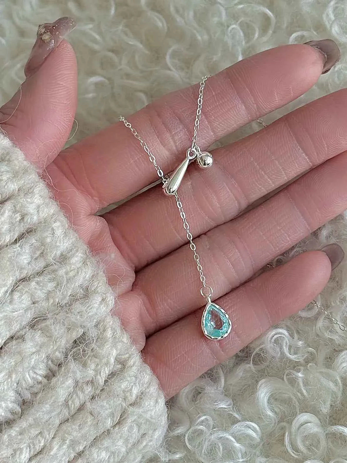 "Walden Lake" 925 Sterling Silver Lake Blue Water Drop Necklace - Delicate, Cool Chic, and Adjustable