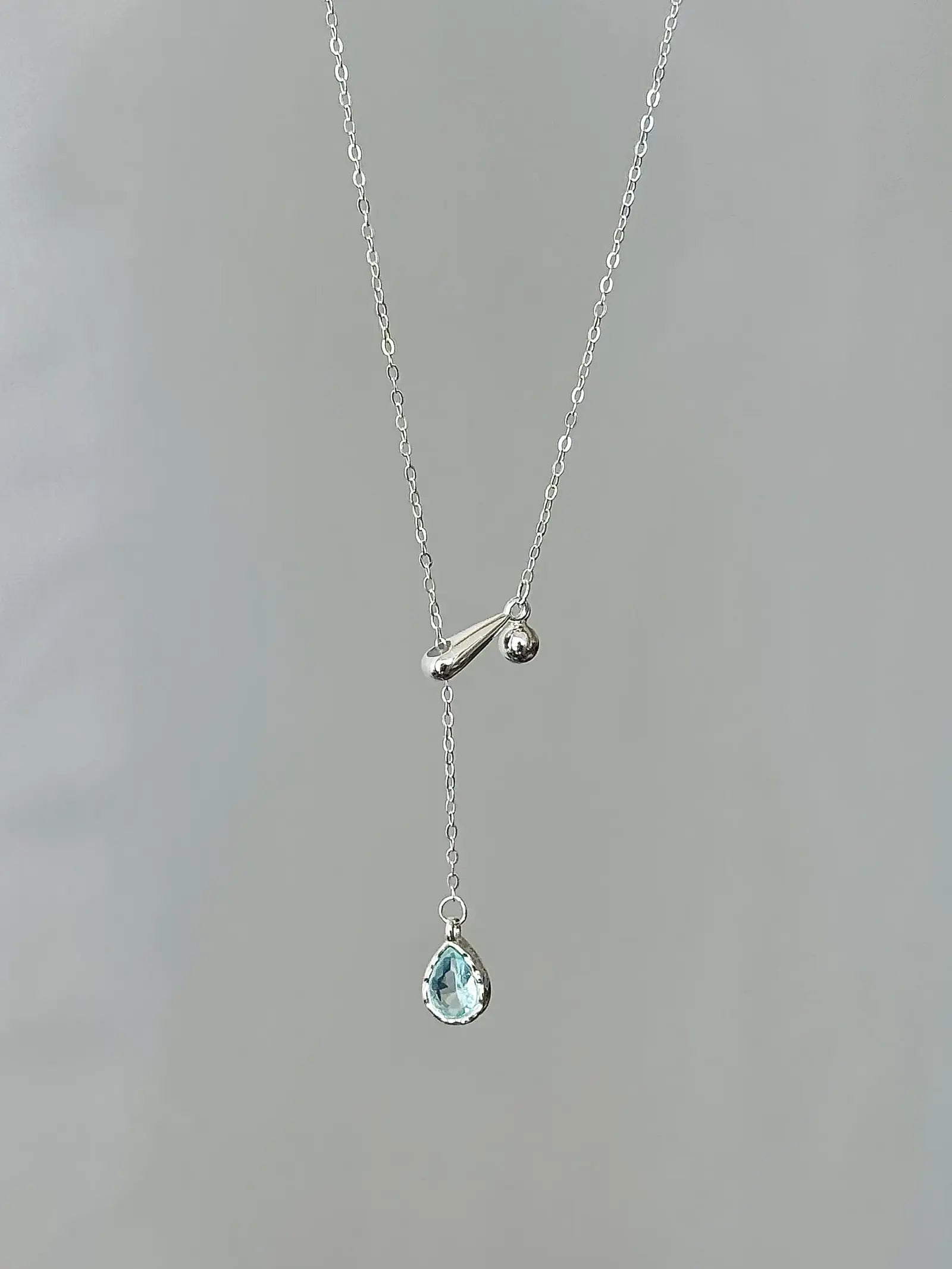 "Walden Lake" 925 Sterling Silver Lake Blue Water Drop Necklace - Delicate, Cool Chic, and Adjustable - SNSEASY