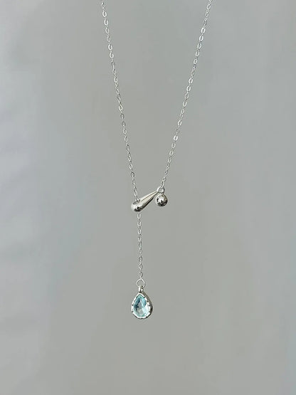 "Walden Lake" 925 Sterling Silver Lake Blue Water Drop Necklace - Delicate, Cool Chic, and Adjustable - SNSEASY