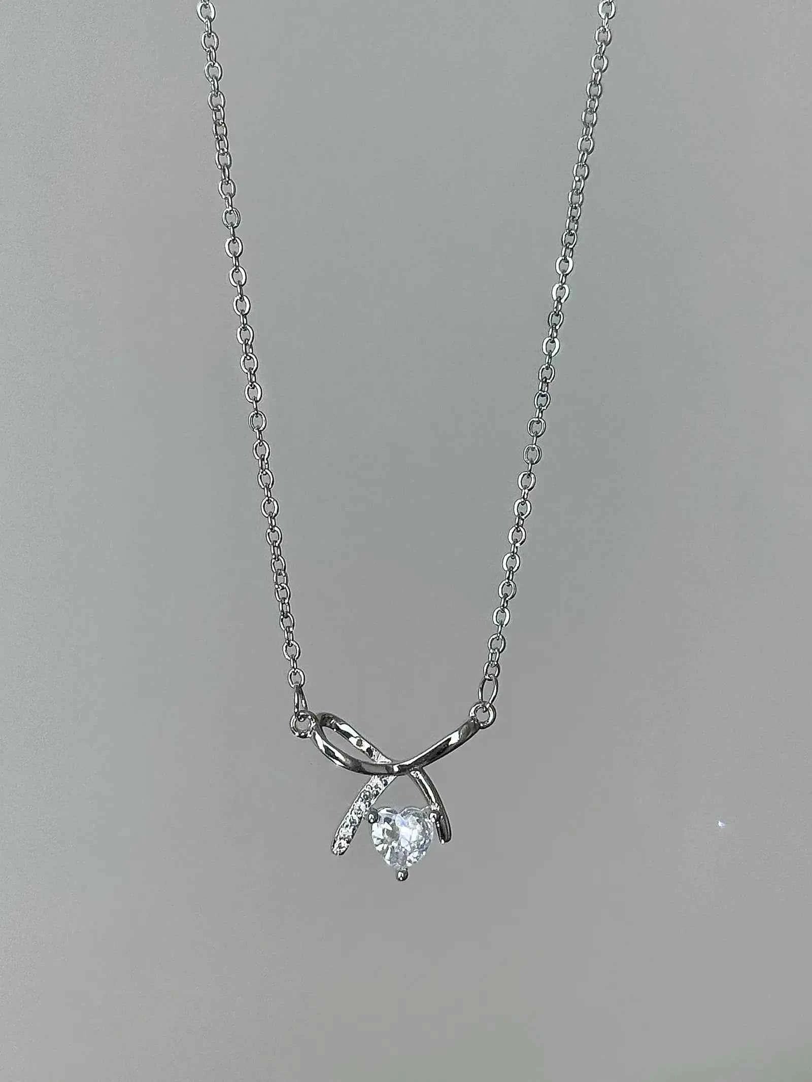 "Charming Bow Heart" 925 Sterling Silver Necklace - Sweet, Elegant, and Unique Fairy Style