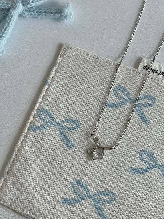 Charming Bow Heart 925 Sterling Silver Necklace &#8211; Sweet, Elegant, and Unique Fairy Style (3)