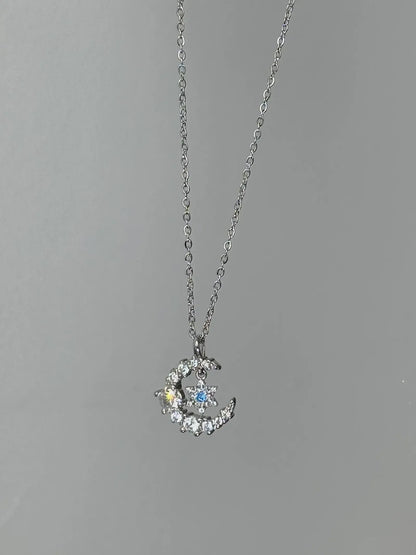 "Snow Dance Moonlight" 925 Sterling Silver Blue Diamond Snowflake Necklace - Cool Elegance and Gentle Charm - SNSEASY