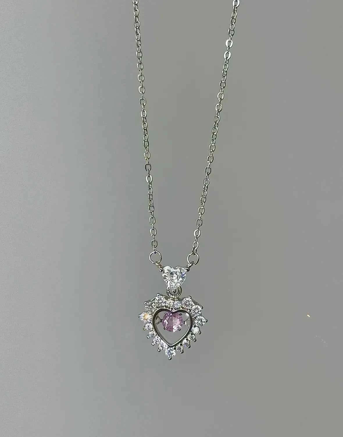 "Magic Pink Glow" 925 Sterling Silver Pink Heart Necklace - Delicate, Playful, and Unique