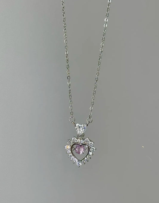 Magic Pink Glow 925 Sterling Silver Pink Heart Necklace &#8211; Delicate, Playful, and Unique (5)