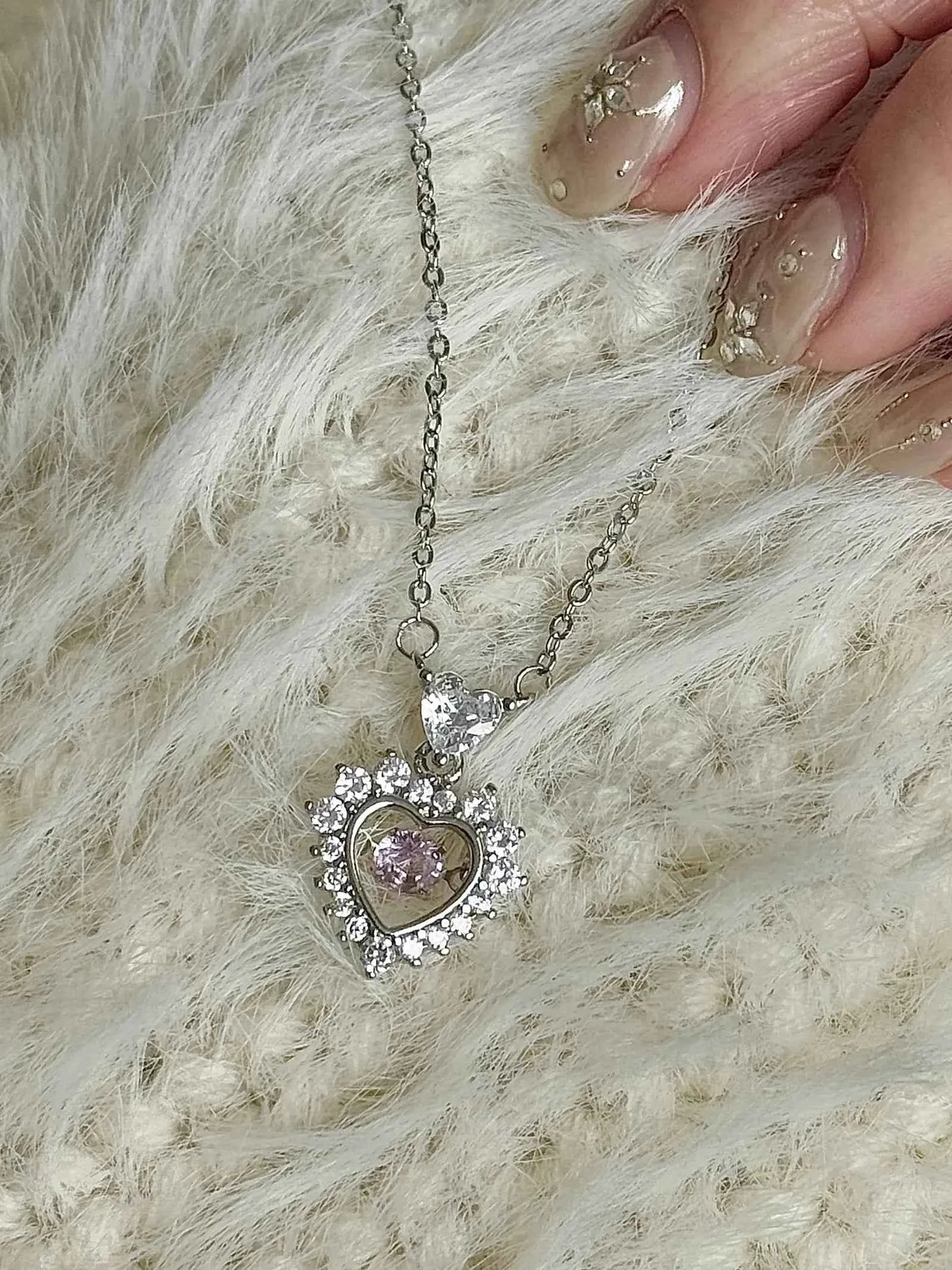 "Magic Pink Glow" 925 Sterling Silver Pink Heart Necklace - Delicate, Playful, and Unique