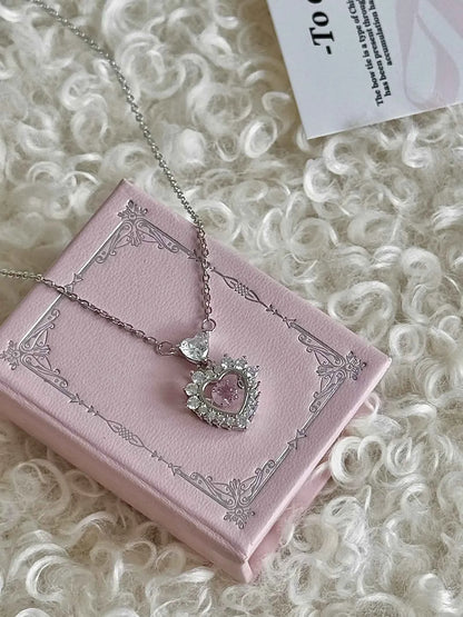"Magic Pink Glow" 925 Sterling Silver Pink Heart Necklace - Delicate, Playful, and Unique