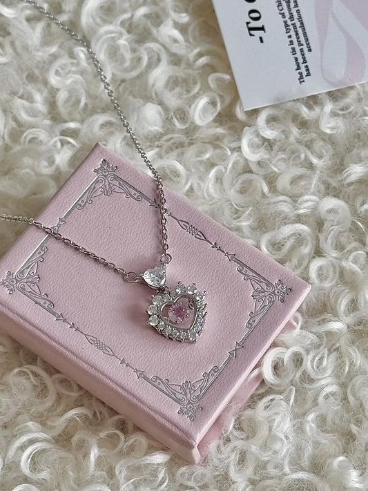 Magic Pink Glow 925 Sterling Silver Pink Heart Necklace &#8211; Delicate, Playful, and Unique (2)