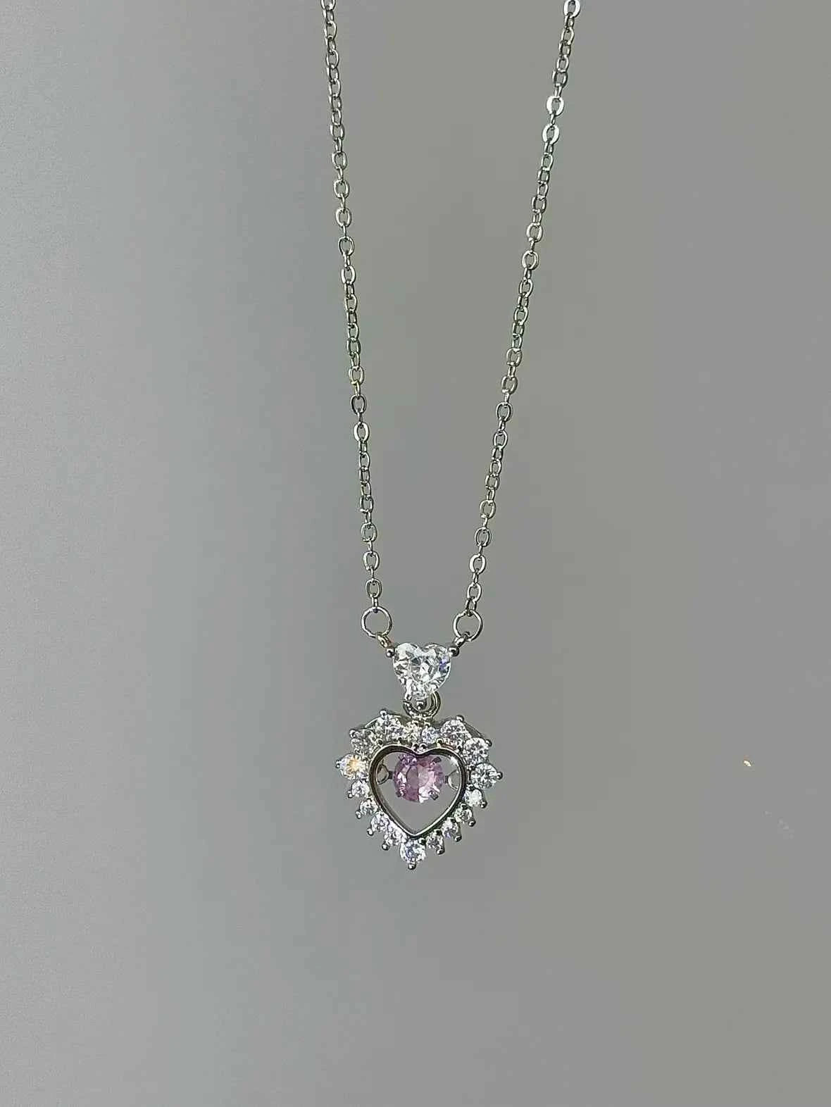 "Magic Pink Glow" 925 Sterling Silver Pink Heart Necklace - Delicate, Playful, and Unique