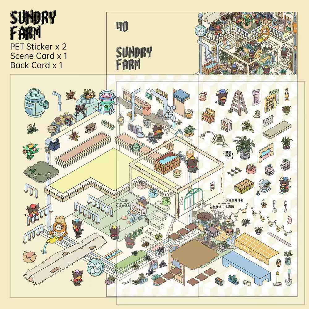 Echoes of Wasteland Series – 3D DIY Miniature Sticker Scenes - 4 Theme Sets: Sunset Pharmacy | Mechanical Ark | Power Station | Sundry Farm