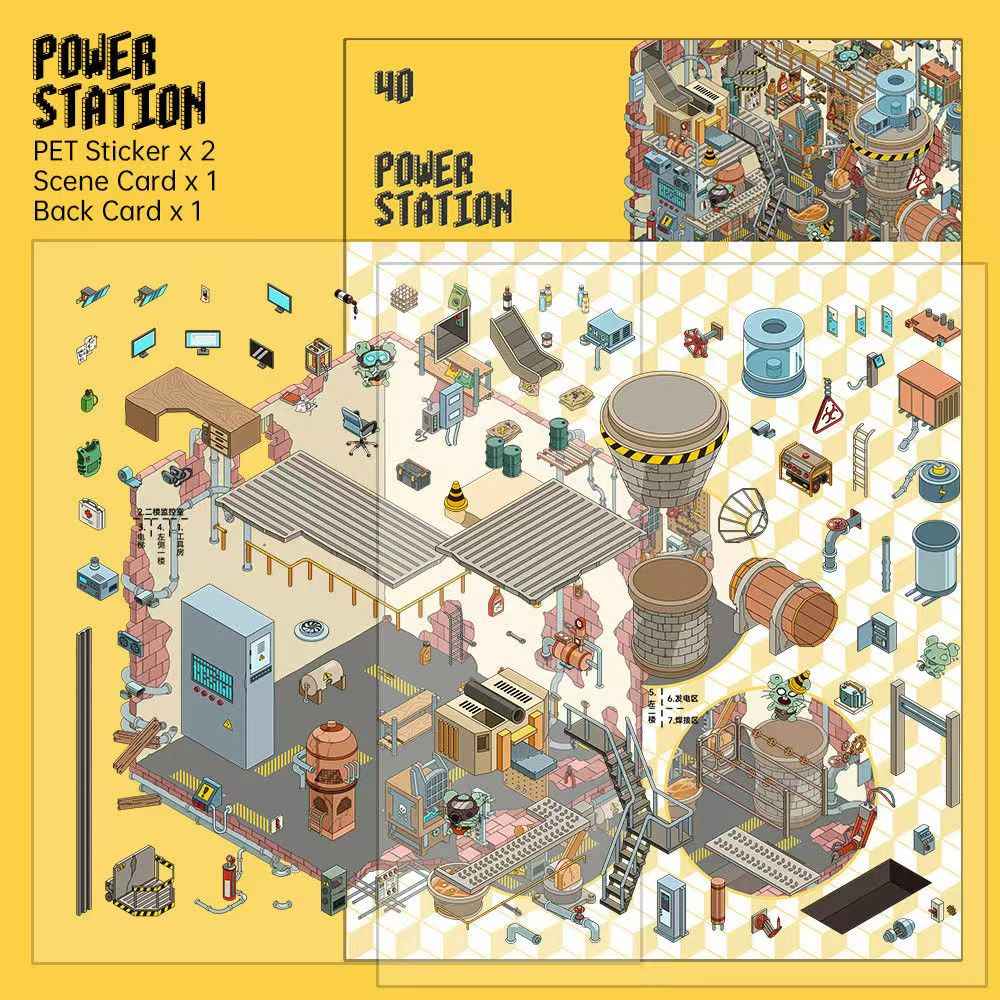 Echoes of Wasteland Series – 3D DIY Miniature Sticker Scenes - 4 Theme Sets: Sunset Pharmacy | Mechanical Ark | Power Station | Sundry Farm