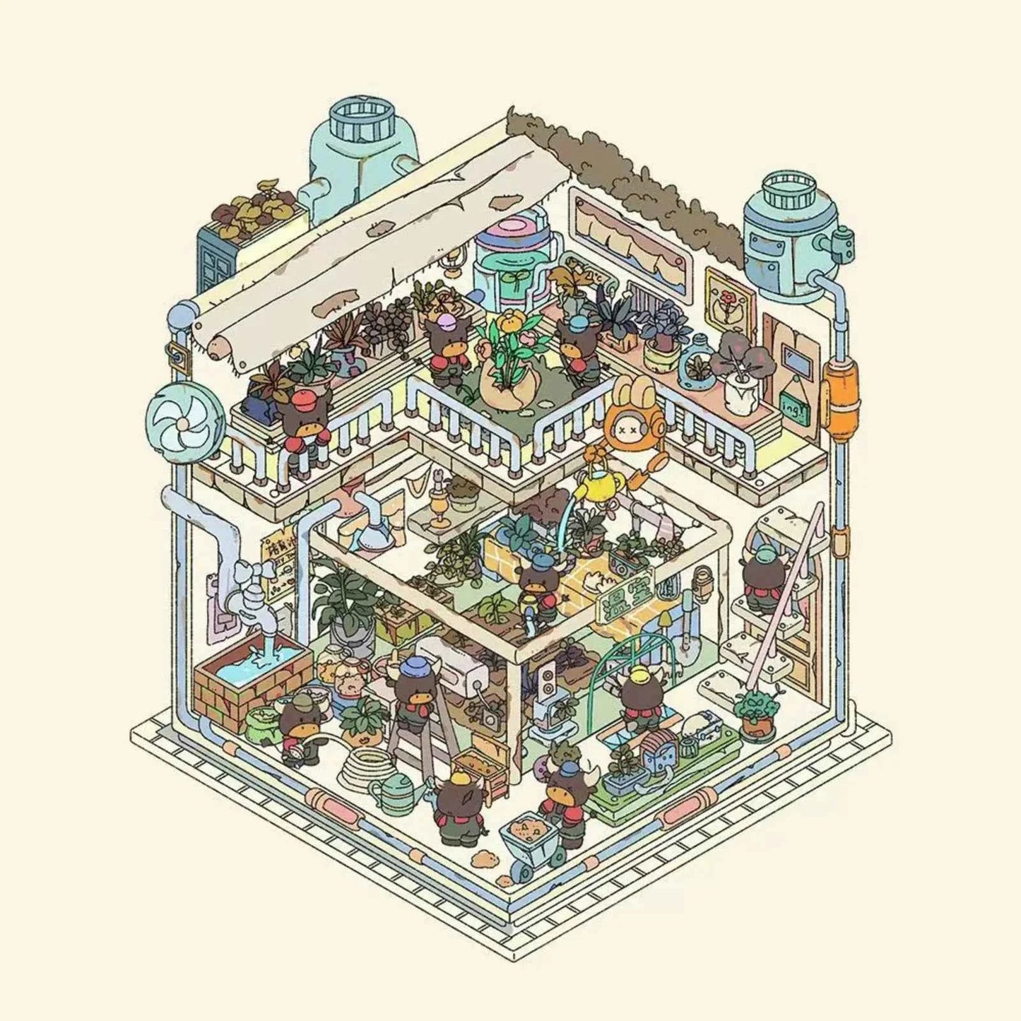 Echoes of Wasteland Series – 3D DIY Miniature Sticker Scenes - 4 Theme Sets: Sunset Pharmacy | Mechanical Ark | Power Station | Sundry Farm