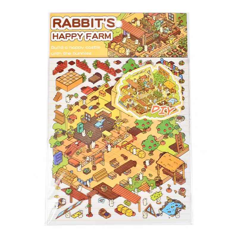 Easter Bunny Series – 3D DIY Miniature Sticker Scenes - 4 Theme Sets: Easter Lawn | Easter Party | Bunny Magic World | Bunny Farm
