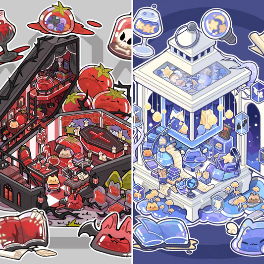 Jelly Series 3.0 – 3D Miniature Sticker Scenes - 2 Theme Sets: Black & Red Tomato Jelly | Blue & White Dream Jelly