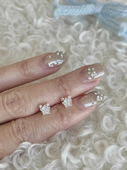 "Charming Starlight" 999 Pure Silver Star Stud Earrings - Japanese Style, Delicate, and Elegant