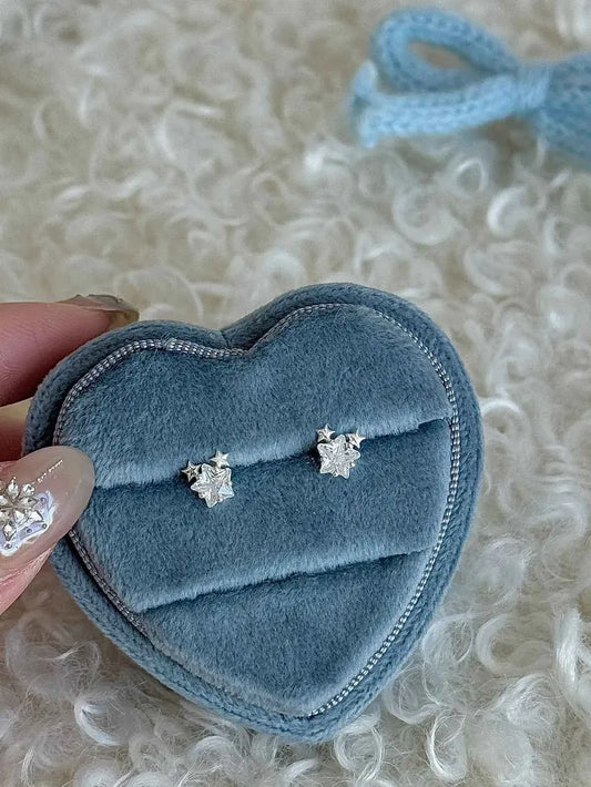"Charming Starlight" 999 Pure Silver Star Stud Earrings - Japanese Style, Delicate, and Elegant