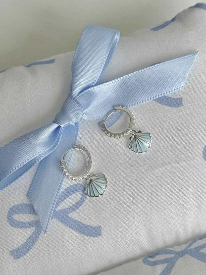 "Island Diary" 925 Sterling Silver Light Blue Shell Earrings - Delicate, Fresh, and Chic
