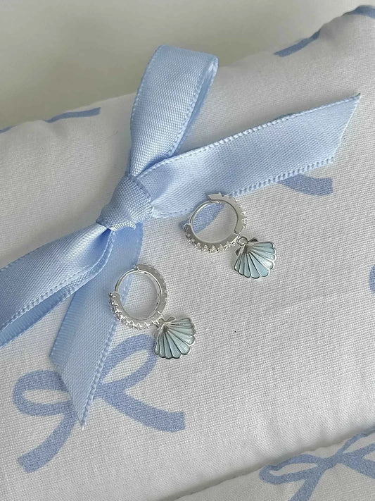 "Island Diary" 925 Sterling Silver Light Blue Shell Earrings - Delicate, Fresh, and Chic