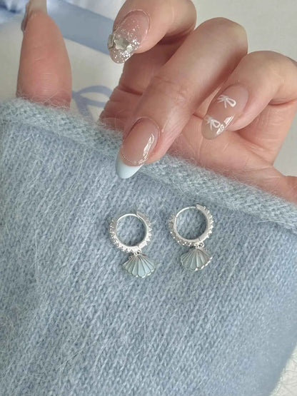 "Island Diary" 925 Sterling Silver Light Blue Shell Earrings - Delicate, Fresh, and Chic