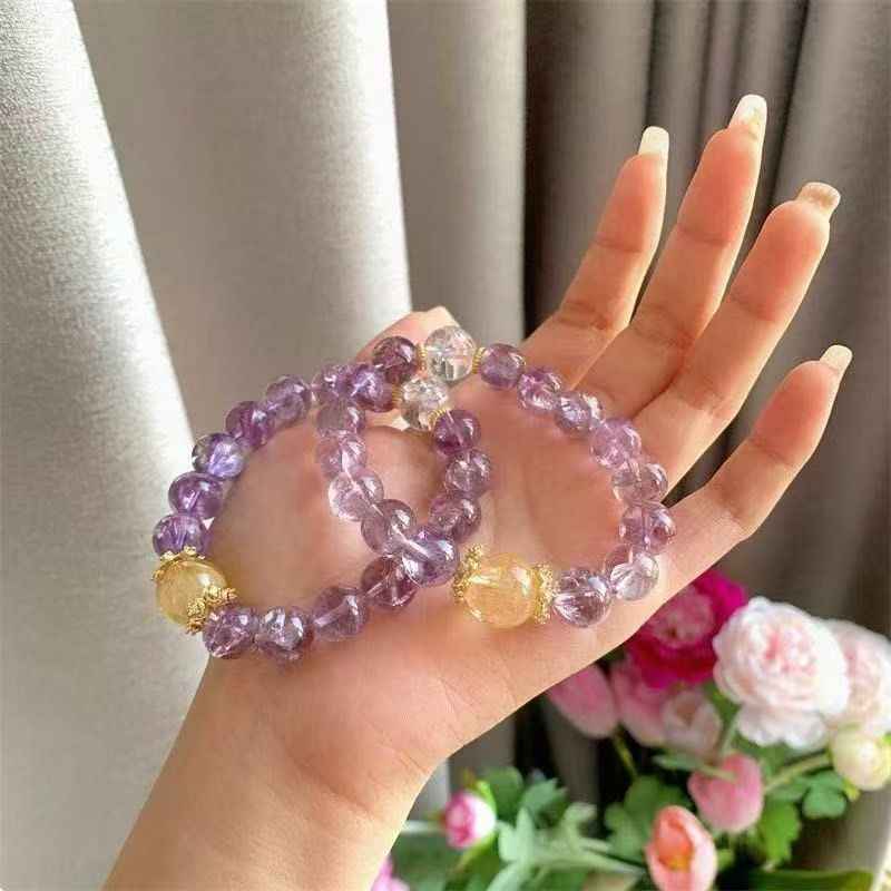 Auralite Amethyst & Citrine Bracelet with Clear Quartz – Natural Crystal Jewelry for Clarity, Abundance & Inner Peace