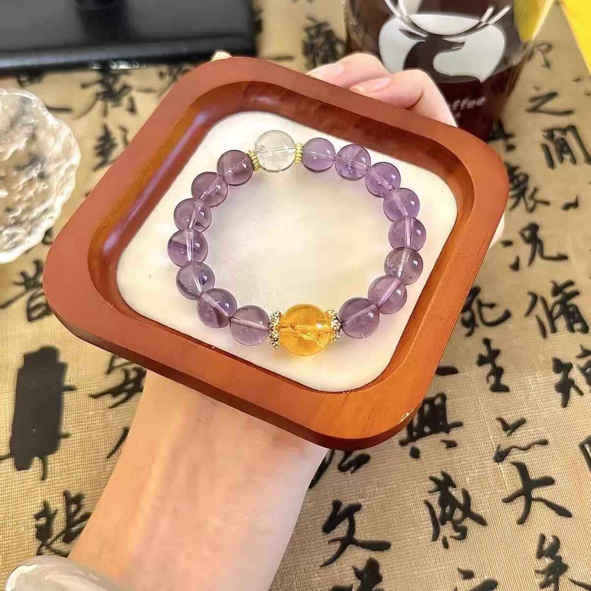Auralite Amethyst & Citrine Bracelet with Clear Quartz – Natural Crystal Jewelry for Clarity, Abundance & Inner Peace