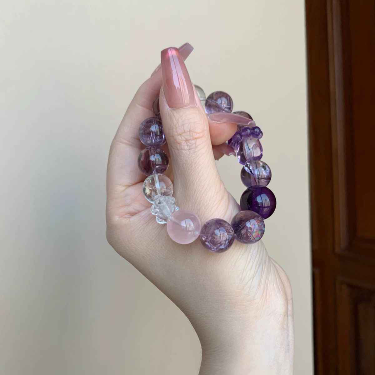 Purple Crystal Harmony Bracelet – 9 Amethyst Varieties with Clear & Rose Quartz for Love, Intuition & Balance