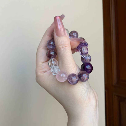 Purple Crystal Harmony Bracelet – 9 Amethyst Varieties with Clear & Rose Quartz for Love, Intuition & Balance