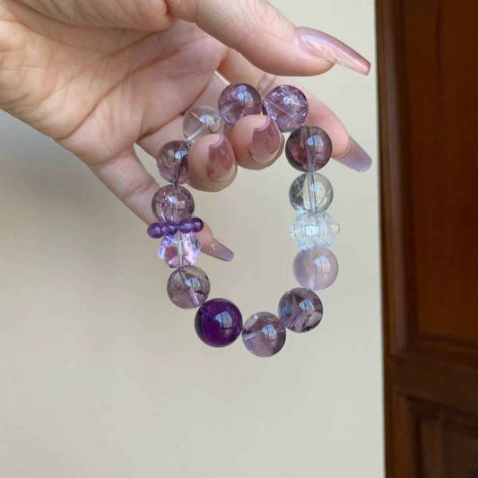 Purple Crystal Harmony Bracelet – 9 Amethyst Varieties with Clear & Rose Quartz for Love, Intuition & Balance