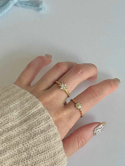 "Gilded Snowflake" 925 Sterling Silver Gold-Plated Ring with Artificial Gems - Dreamy, Luxurious, and Elegant (A Pair)