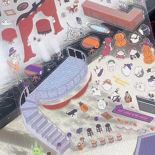 Happy Halloween 3D Isometric Room Stickers - 2 Theme Sets: Halloween Outdoor Party | Halloween (One Piece) - SNSEASY