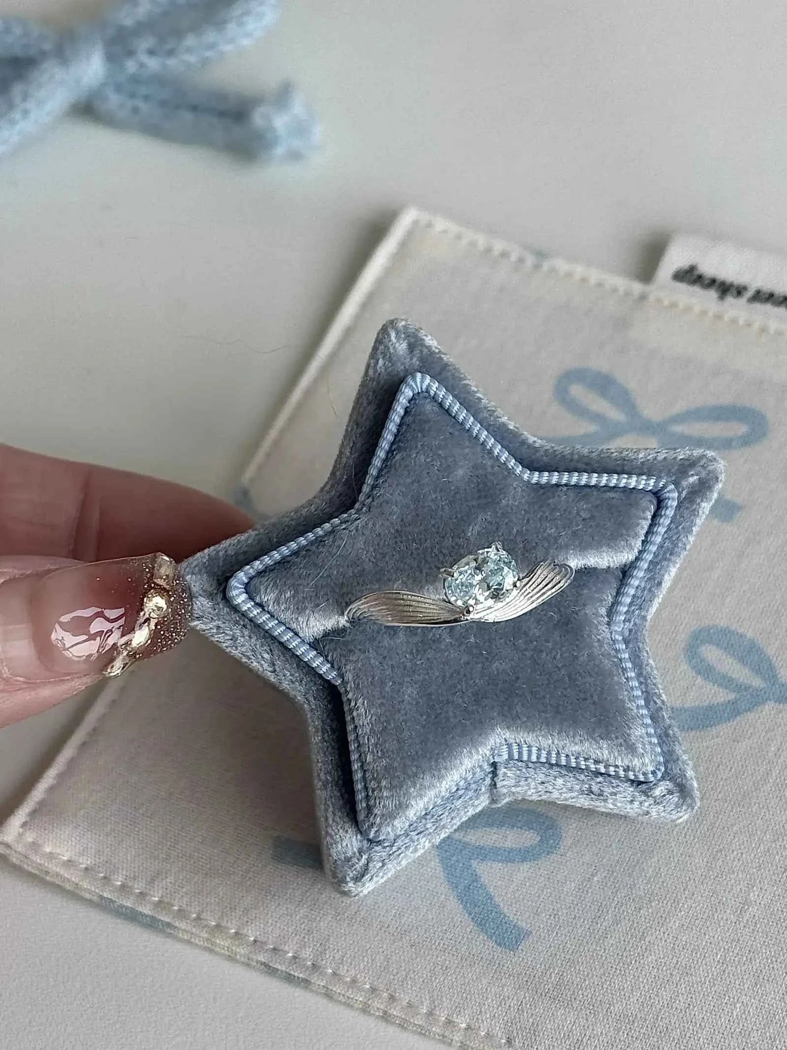 "Mercury Wave" 925 Sterling Silver Ring with Sea Blue Artificial Gems - Delicate, Luxurious, and Cool Chic