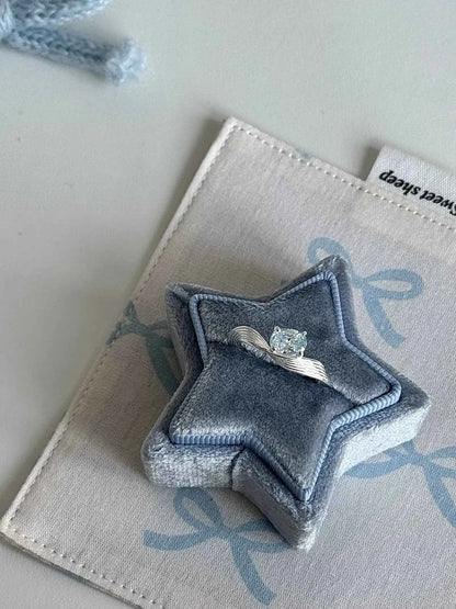 "Mercury Wave" 925 Sterling Silver Ring with Sea Blue Artificial Gems - Delicate, Luxurious, and Cool Chic