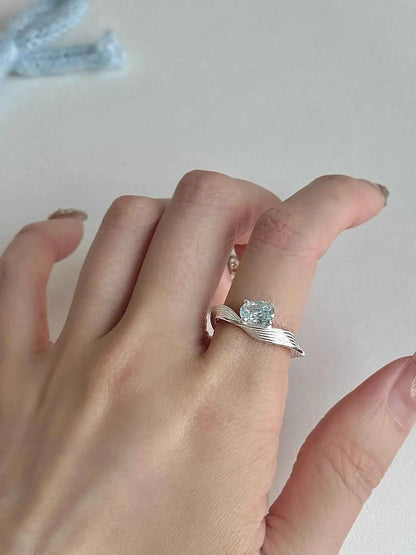 "Mercury Wave" 925 Sterling Silver Ring with Sea Blue Artificial Gems - Delicate, Luxurious, and Cool Chic