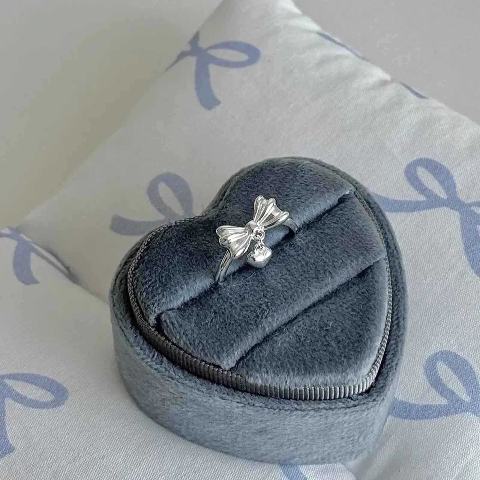 "Heartbeat Rhythm" 925 Sterling Silver Bow Heart Ring - Delicate, Sweet, and Chic (Copy)