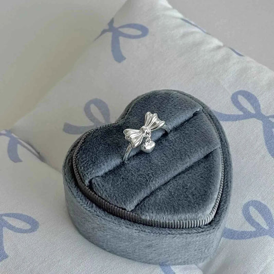 "Heartbeat Rhythm" 925 Sterling Silver Bow Heart Ring - Delicate, Sweet, and Chic (Copy)