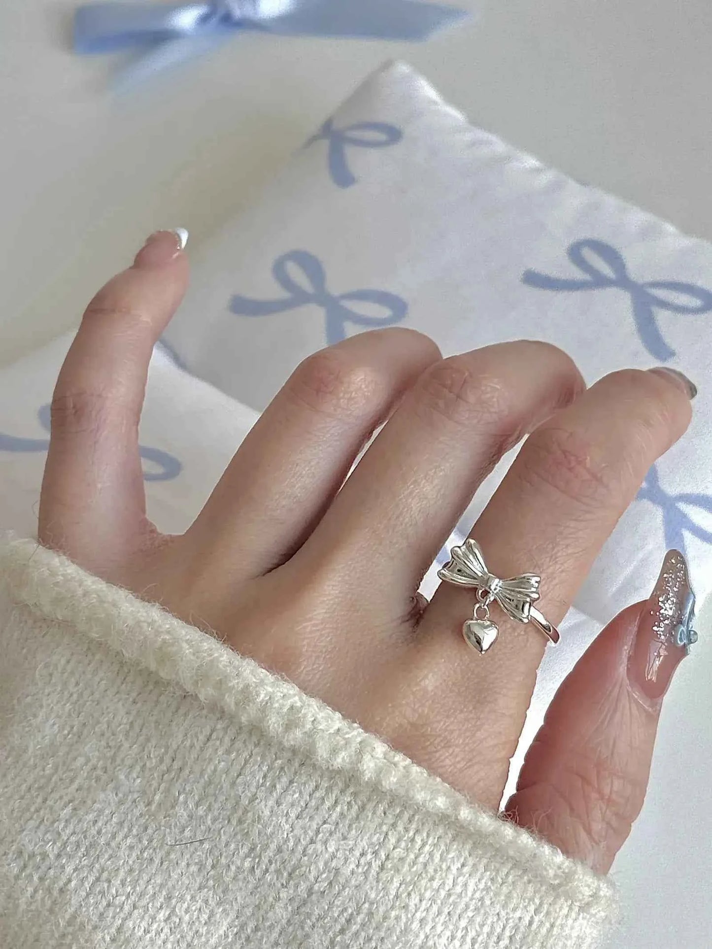 "Heartbeat Rhythm" 925 Sterling Silver Bow Heart Ring - Delicate, Sweet, and Chic (Copy)
