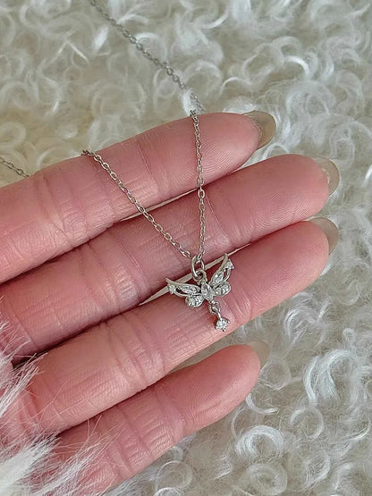 "Angel Wings in Flight" 925 Sterling Silver Butterfly Wing Necklace - Delicate, Luxurious, and Sweet