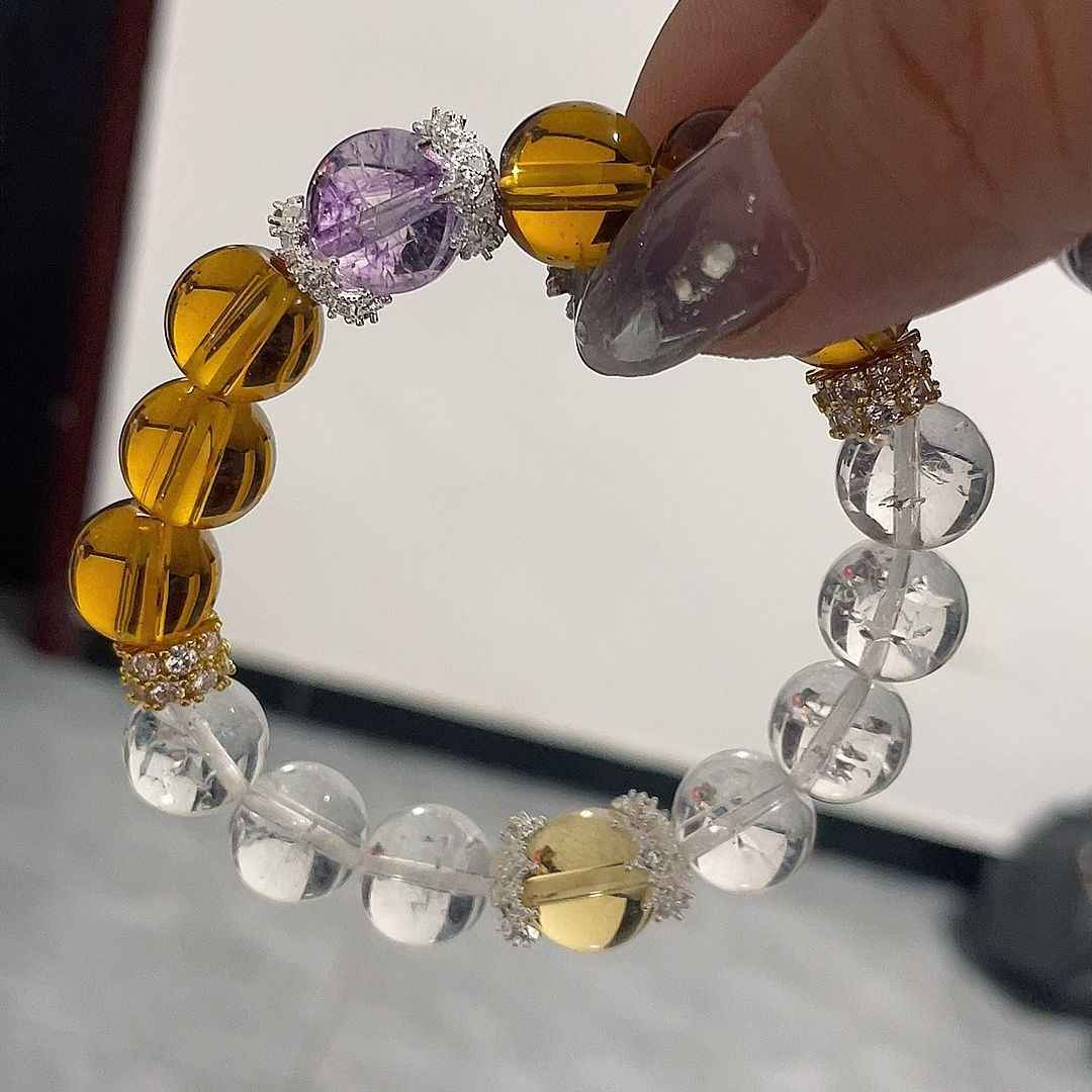 Citrine & Clear Quartz Crystal Bracelet – With Amethyst or Yellow Topaz Accents for Energy or Wealth Boost