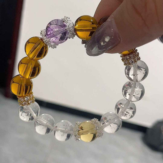 Citrine & Clear Quartz Crystal Bracelet – With Amethyst or Yellow Topaz Accents for Energy or Wealth Boost
