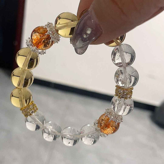 Citrine & Clear Quartz Crystal Bracelet – With Amethyst or Yellow Topaz Accents for Energy or Wealth Boost