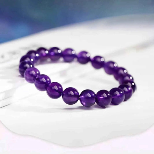 Uruguayan Deep Purple Amethyst Bracelet – 8mm Natural Crystal for Wisdom, Protection & Inner Peace