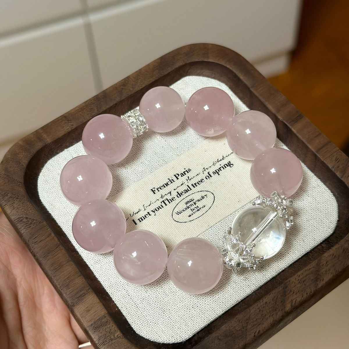 Large Rose Quartz Crystal Bracelet – 15mm Natural Gemstone for Love, Self-Healing & Emotional Balance