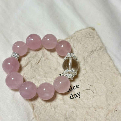 Large Rose Quartz Crystal Bracelet – 15mm Natural Gemstone for Love, Self-Healing & Emotional Balance