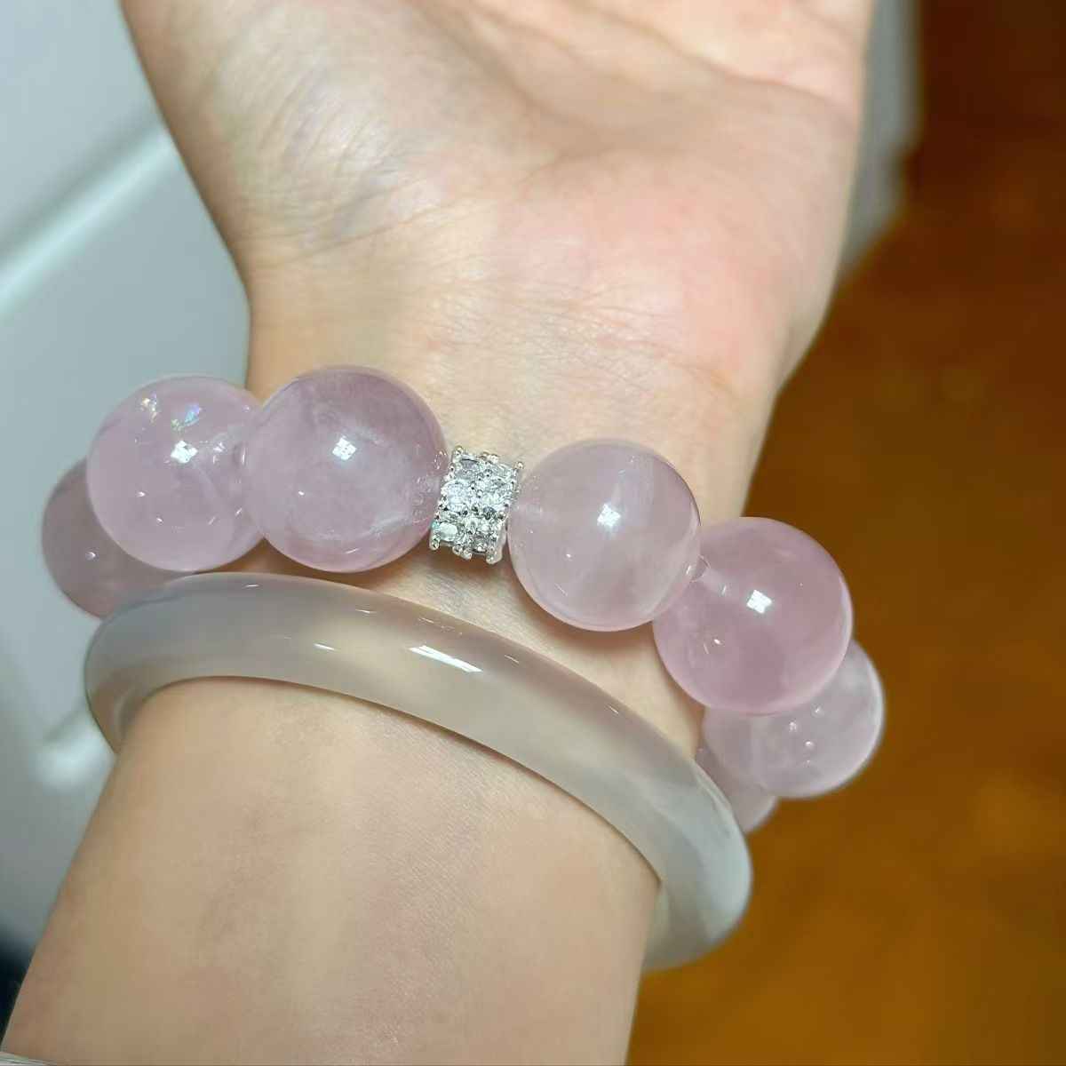 Large Rose Quartz Crystal Bracelet – 15mm Natural Gemstone for Love, Self-Healing & Emotional Balance