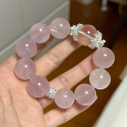 Large Rose Quartz Crystal Bracelet – 15mm Natural Gemstone for Love, Self-Healing & Emotional Balance