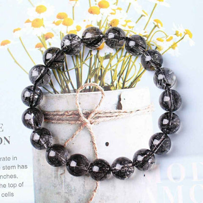 Black Rutilated Quartz Bracelet – Natural 4mm–10mm Crystal for Protection, Focus & Energy Alignment