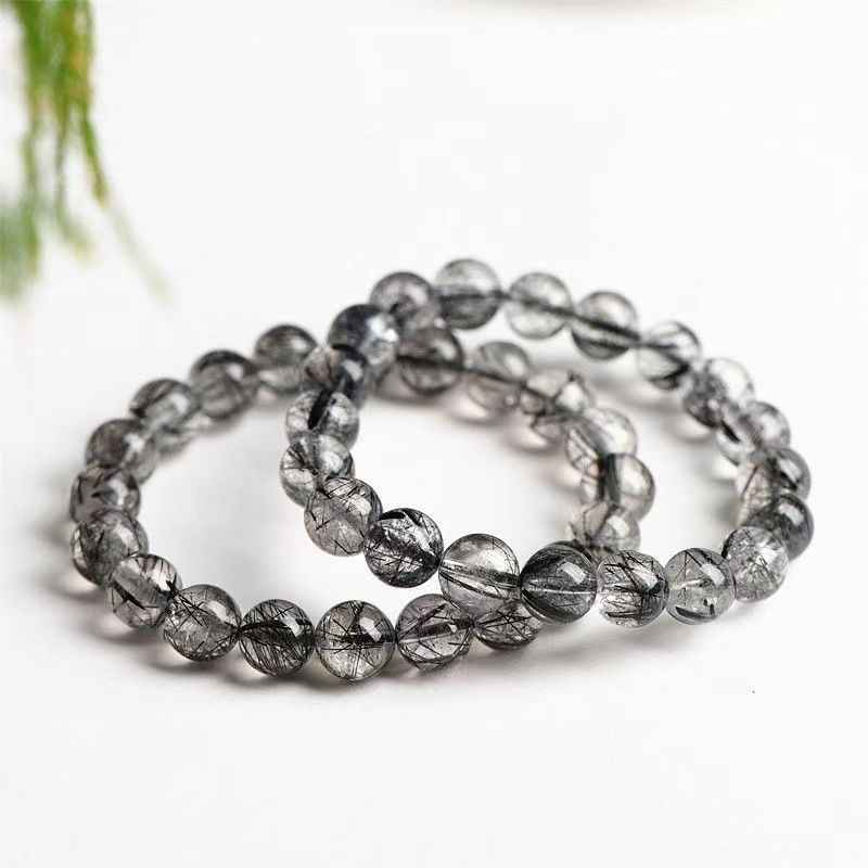 Black Rutilated Quartz Bracelet – Natural 4mm–10mm Crystal for Protection, Focus & Energy Alignment