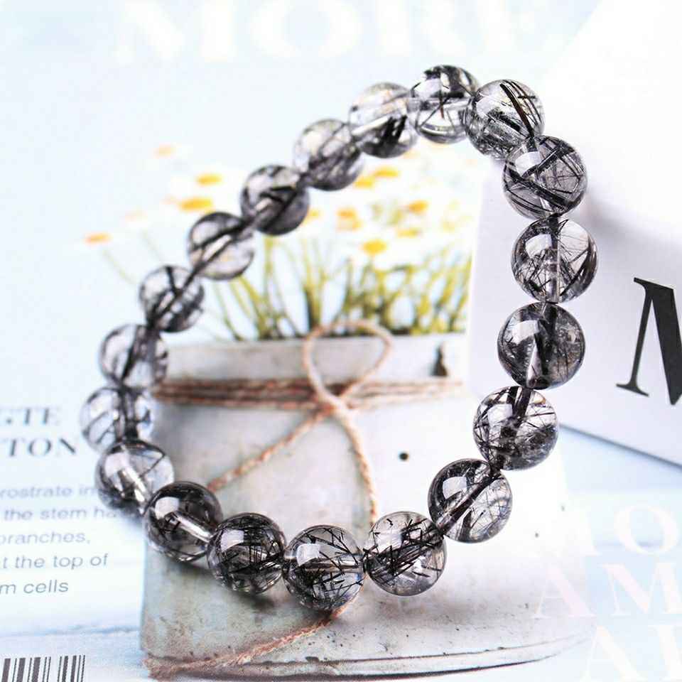 Black Rutilated Quartz Bracelet – Natural 4mm–10mm Crystal for Protection, Focus & Energy Alignment