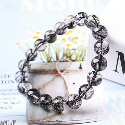 Black Rutilated Quartz Bracelet – Natural 4mm–10mm Crystal for Protection, Focus & Energy Alignment
