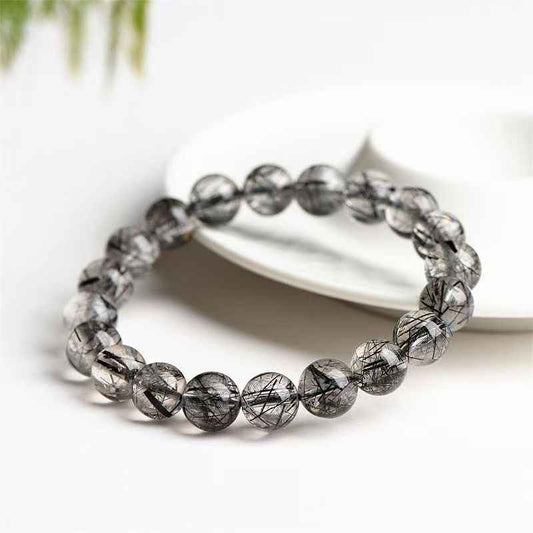 Black Rutilated Quartz Bracelet – Natural 4mm–10mm Crystal for Protection, Focus & Energy Alignment